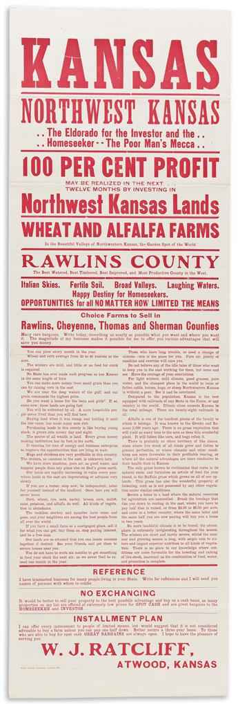 (WEST--KANSAS.) W.J. Ratcliff. Kansas: Northwest Kansas, the Eldorado for the Investor / Rawlins County, the Gem of the West.